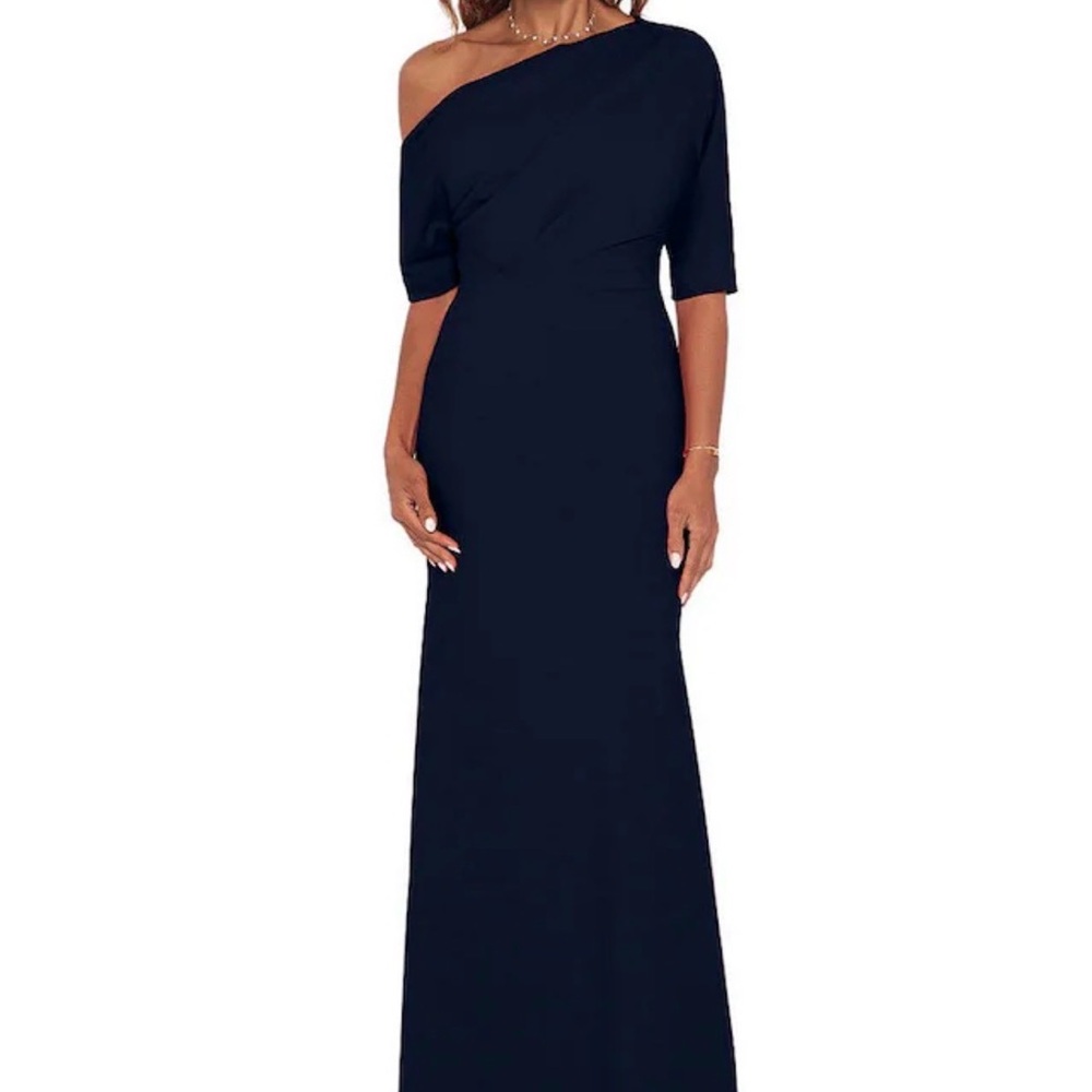 Elegant Navy Off-Shoulder Dress